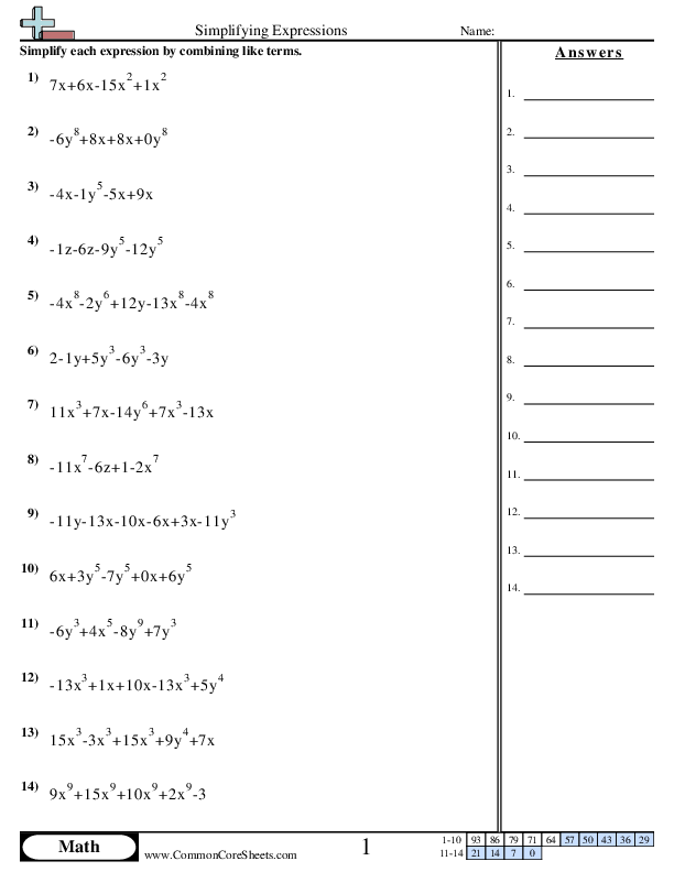 Simplifying Expressions worksheet